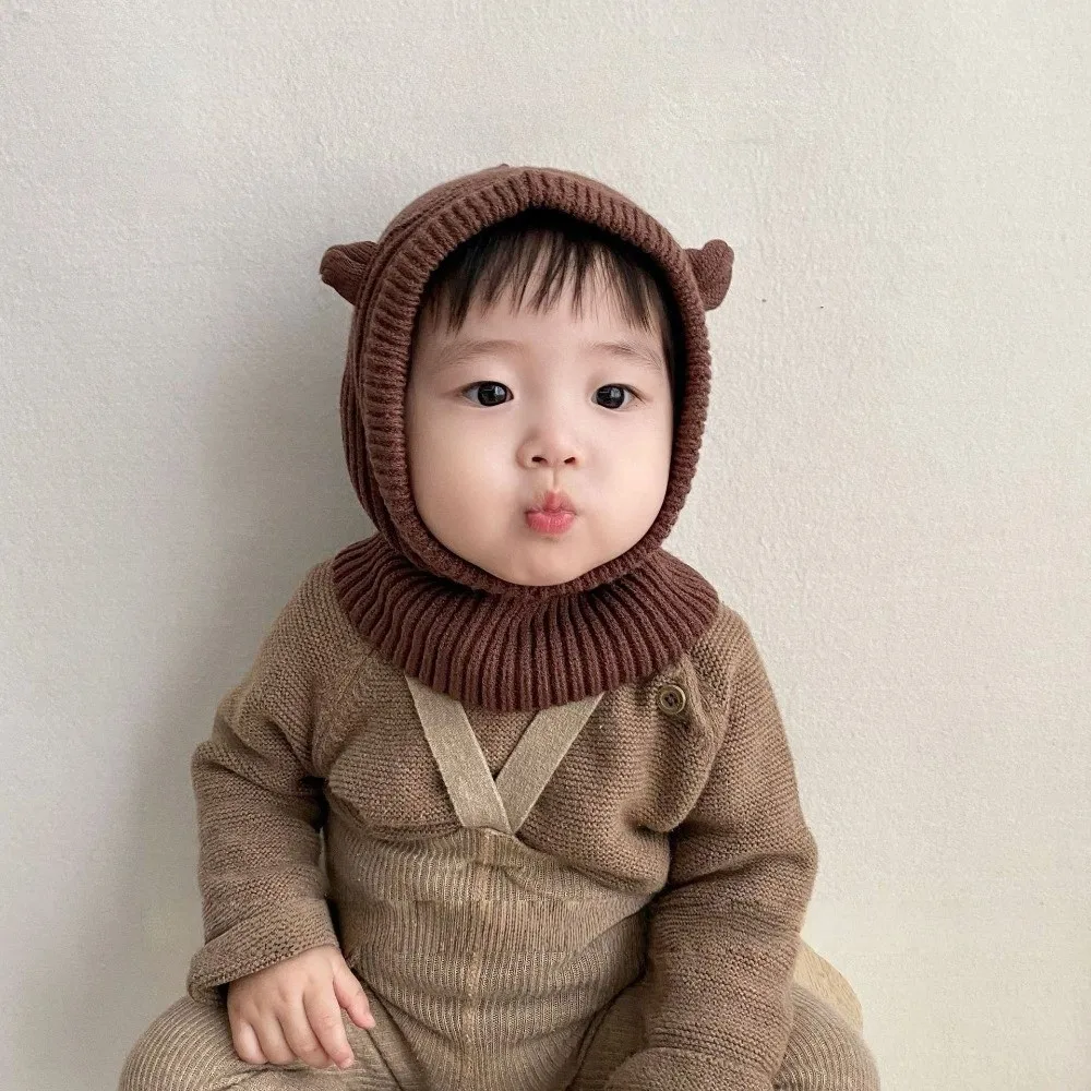 

New Cute Big Eyes Pullover Cap Windproof Warm Ear Protection Hat Coldproof Plush Infant Knitted Cap Autumn and Winter