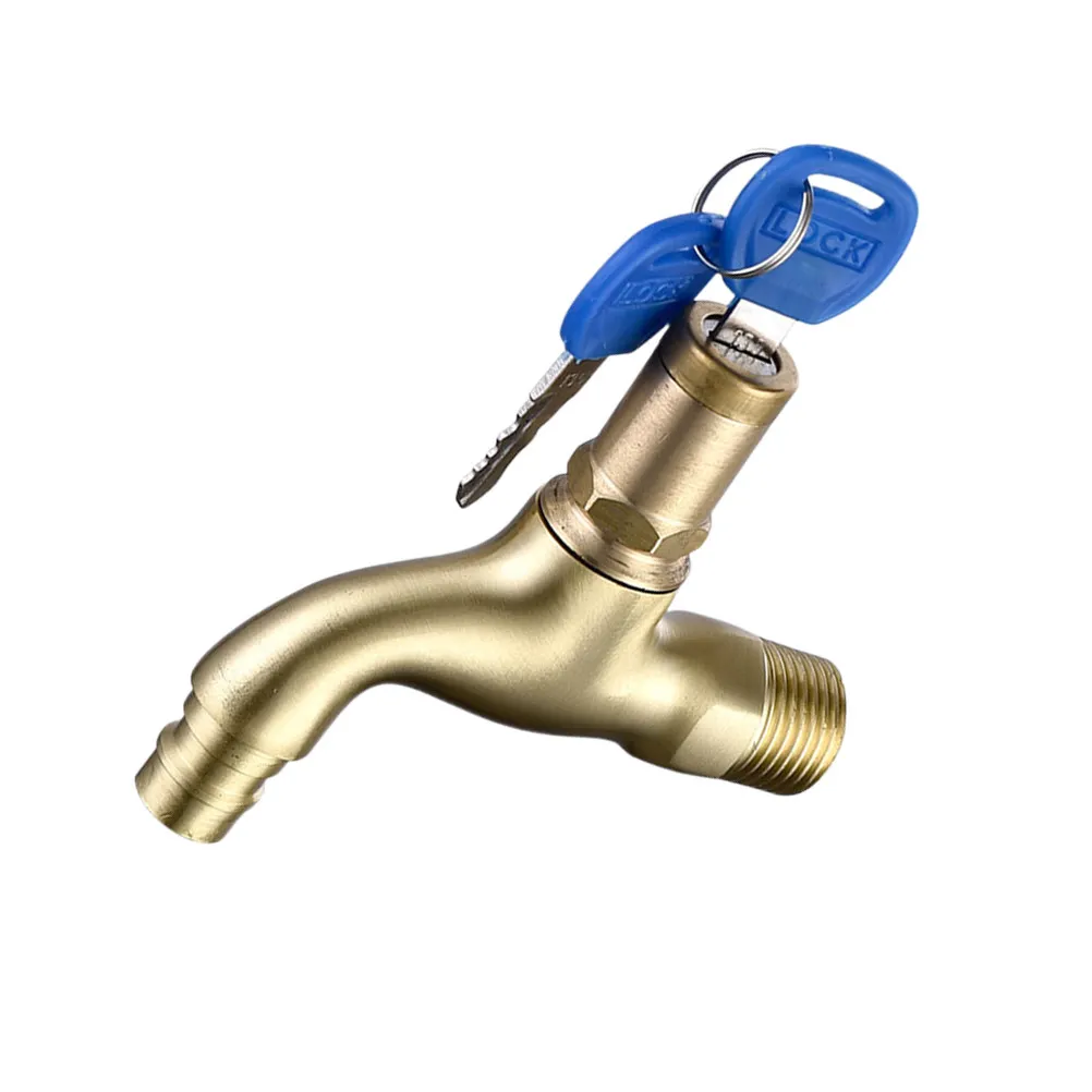 Copper Water Tap Kitchen Sink Faucet Single Handle With Lock Key Anti-Theft Golden Metal Tap Durable Solid Copper Home Water