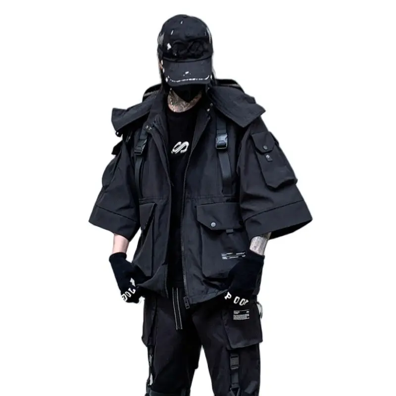 GOLYOY Veste Bomber Homme à Capuche - Blouson Légère Techwear Multi-Poches Streetwear
