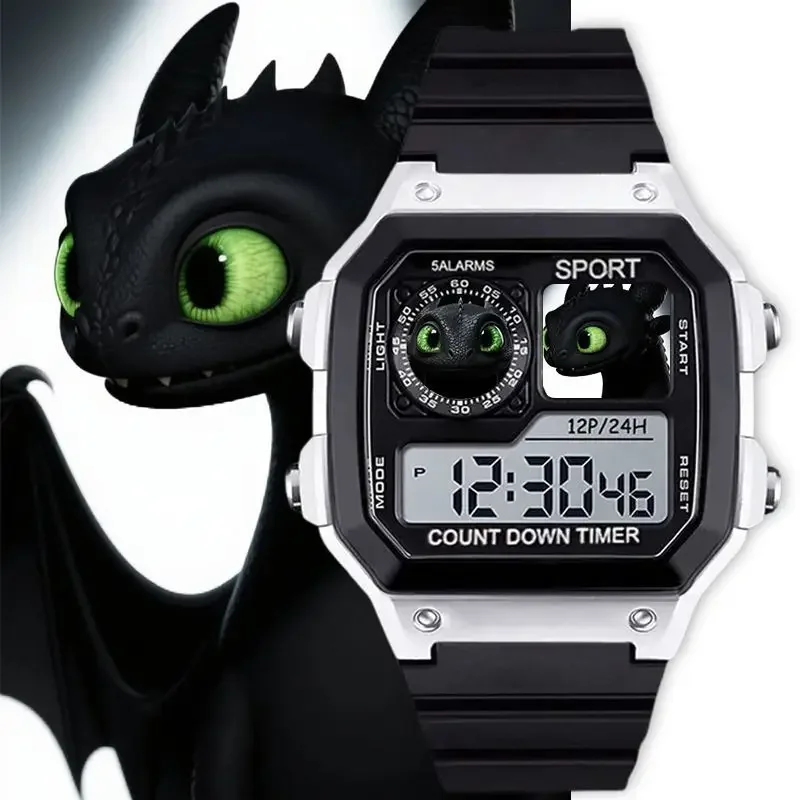 

How To Train Your Dragons Cute High-grade Digital Electronic Watch Student Waterproof Unisex Wristwatch with Alarm Clock Functio