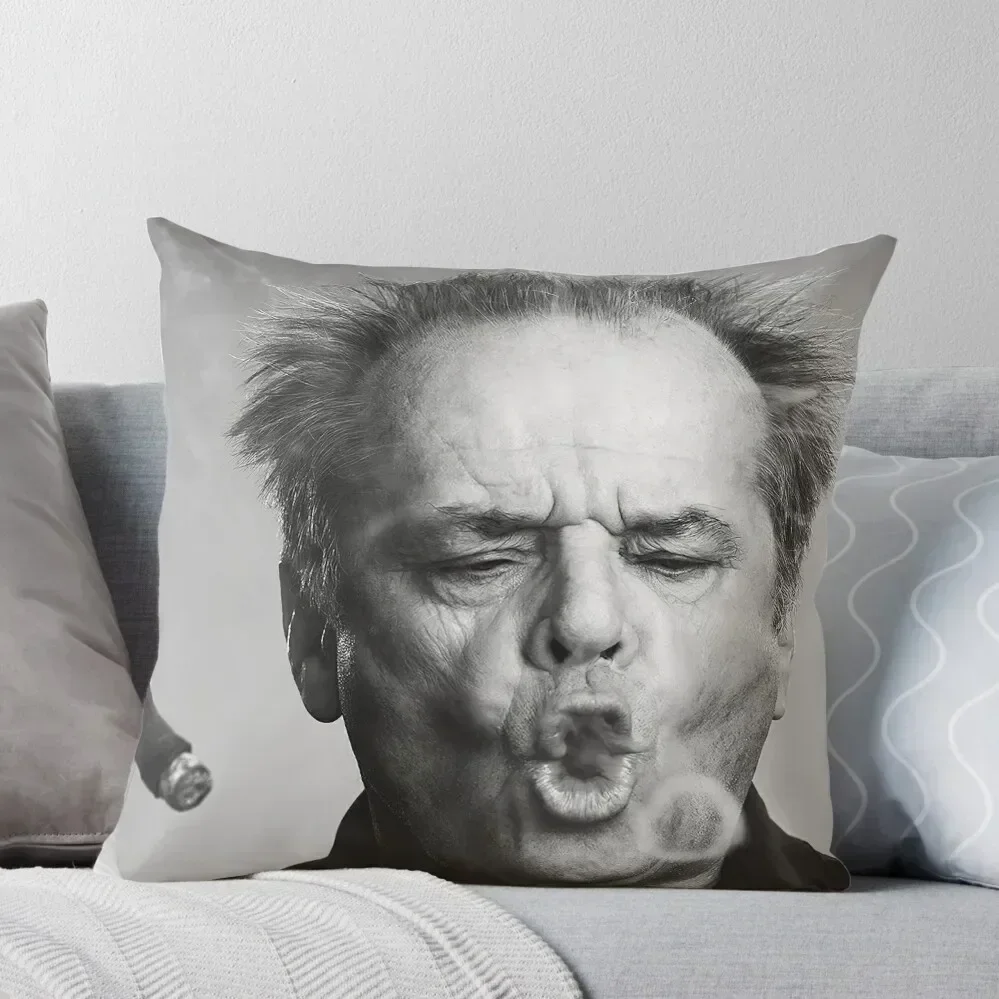 Jack Nicholson, Cigar, Smoke Rings, Black and White Photography Throw Pillow Covers For Sofas Throw Pillow Covers pillow