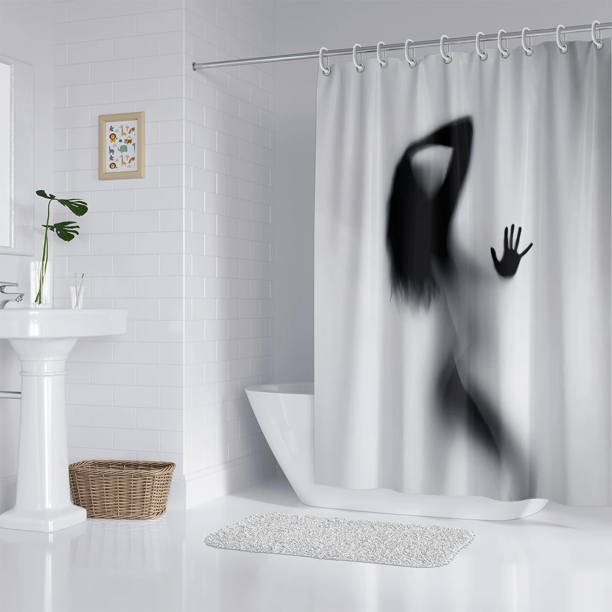 1 piece 180x180cm abstract human shadow print modern style shower curtain partition bathroom waterproof and mildew proof