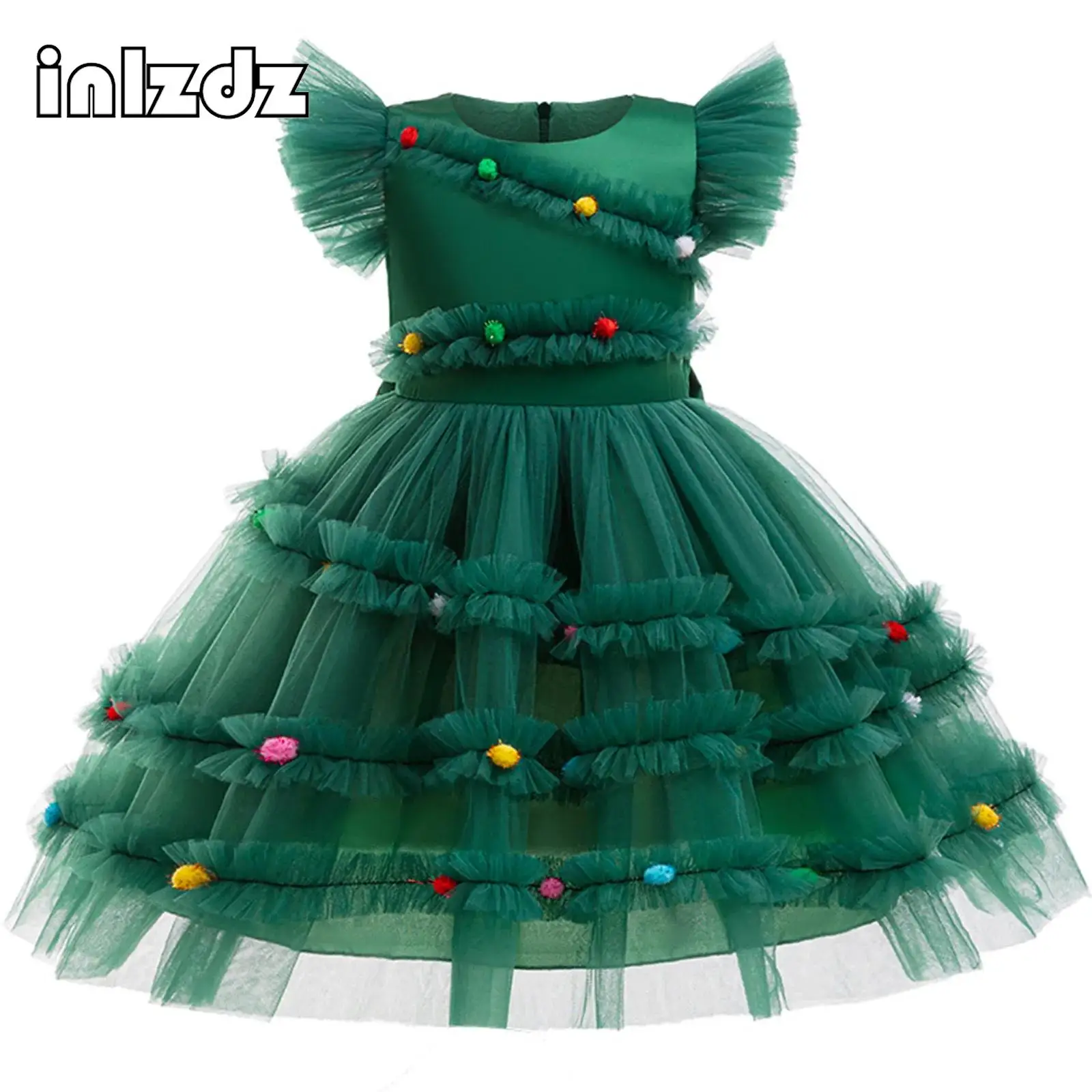 Merry Christmas Girls Dress Cute Layered Tulle Christmas Tree Mesh Fashion Xmas Little Princess Dress New Year Party Costumes