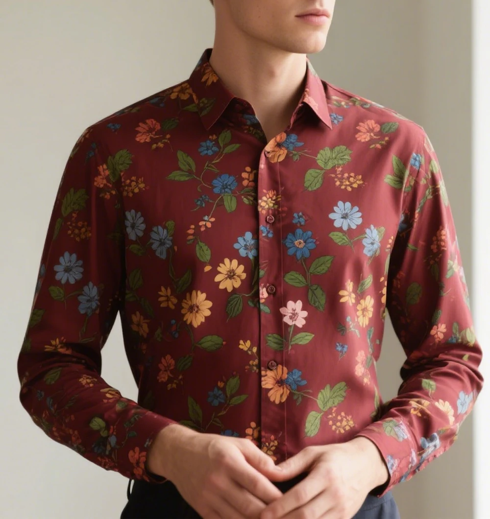 2025 Men's autumn long-sleeved plant flowers 3D print Hawaii beach casual vacation shirt men fashion business formal shirt top