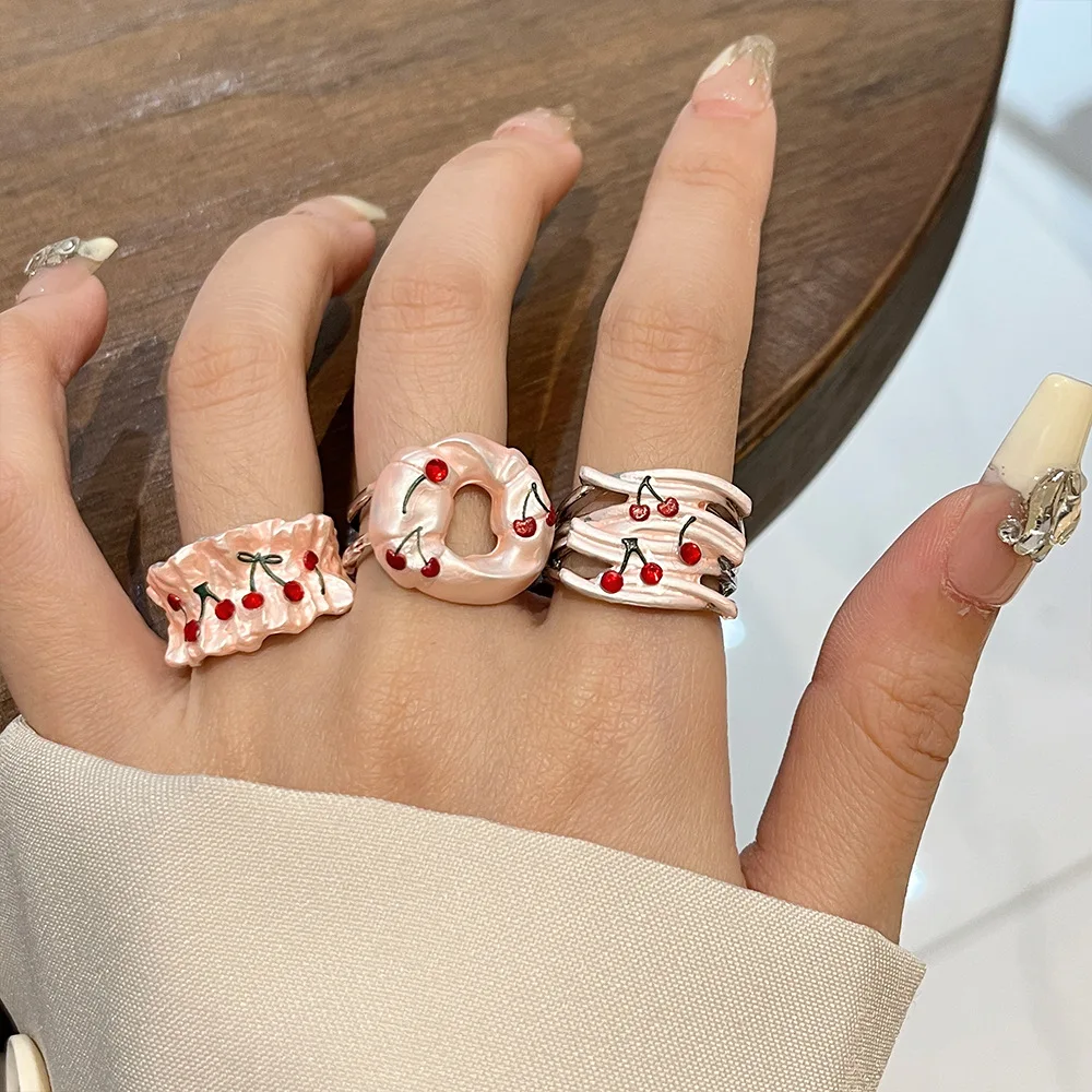 Korean Ins Style Irregular Line Donut Ring Small Cherry Matte Fashion Finger Ring for Index Finger Jewelry Accessories