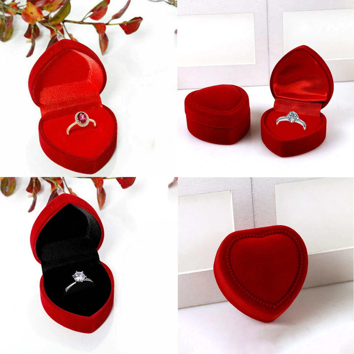 Enkele Ring Doos Gouden Sieraden Doos Grote Rode Hoge Kwaliteit Hart Gevlokte Ring Box Sieraden Display Doos Trouwring