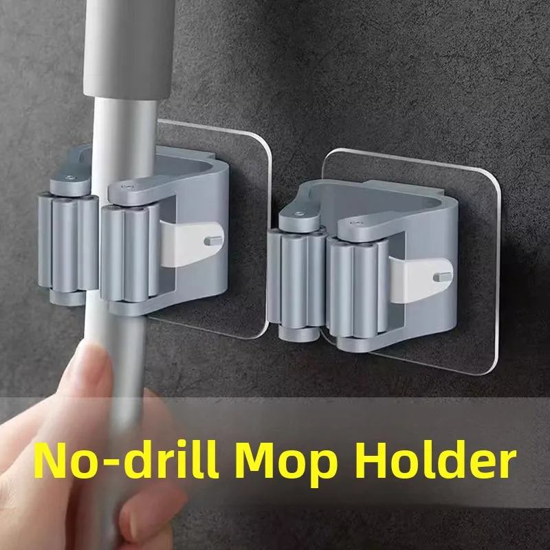 Wall-Mounted Broom And Mop Holder No Drilling Required Bathroom Storage Hook Practical Design for Balcony And Household Clean...