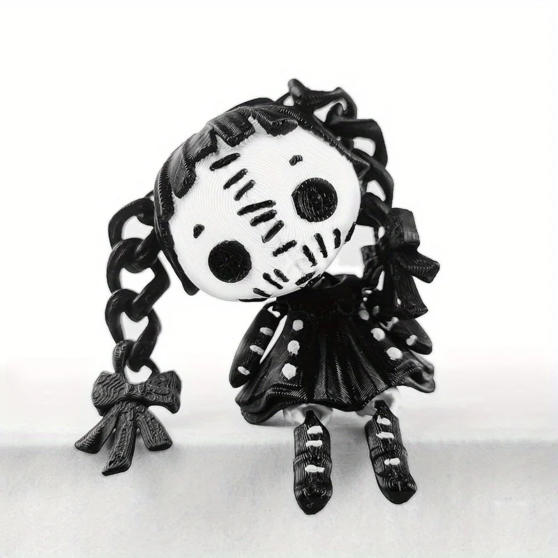 ثلاثية الأبعاد مطبوعة القوطية الرعب المنقولة المشتركة أبيض وأسود مزدوج ذيل حصان فتاة شيطان دمية هالوين عيد الميلاد زينة زخرفية