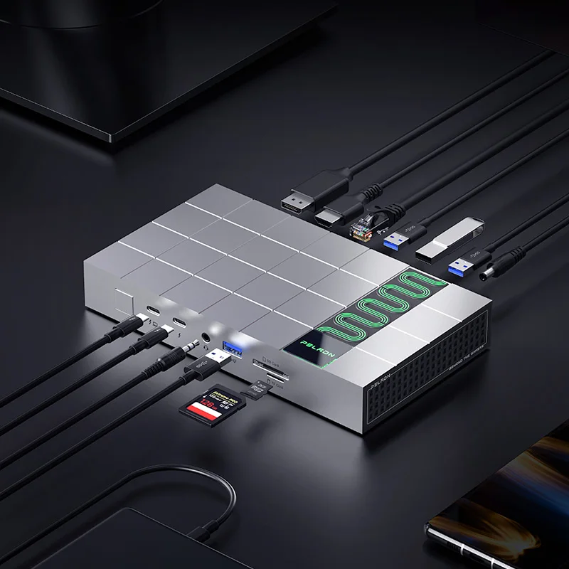 

Dual-ended 13 In 1 USB-C Docking Station Adapter Type-c Splitter USB3.2 SD/TF Card Reader 140W Charging 3.5mm Audio USB Hub
