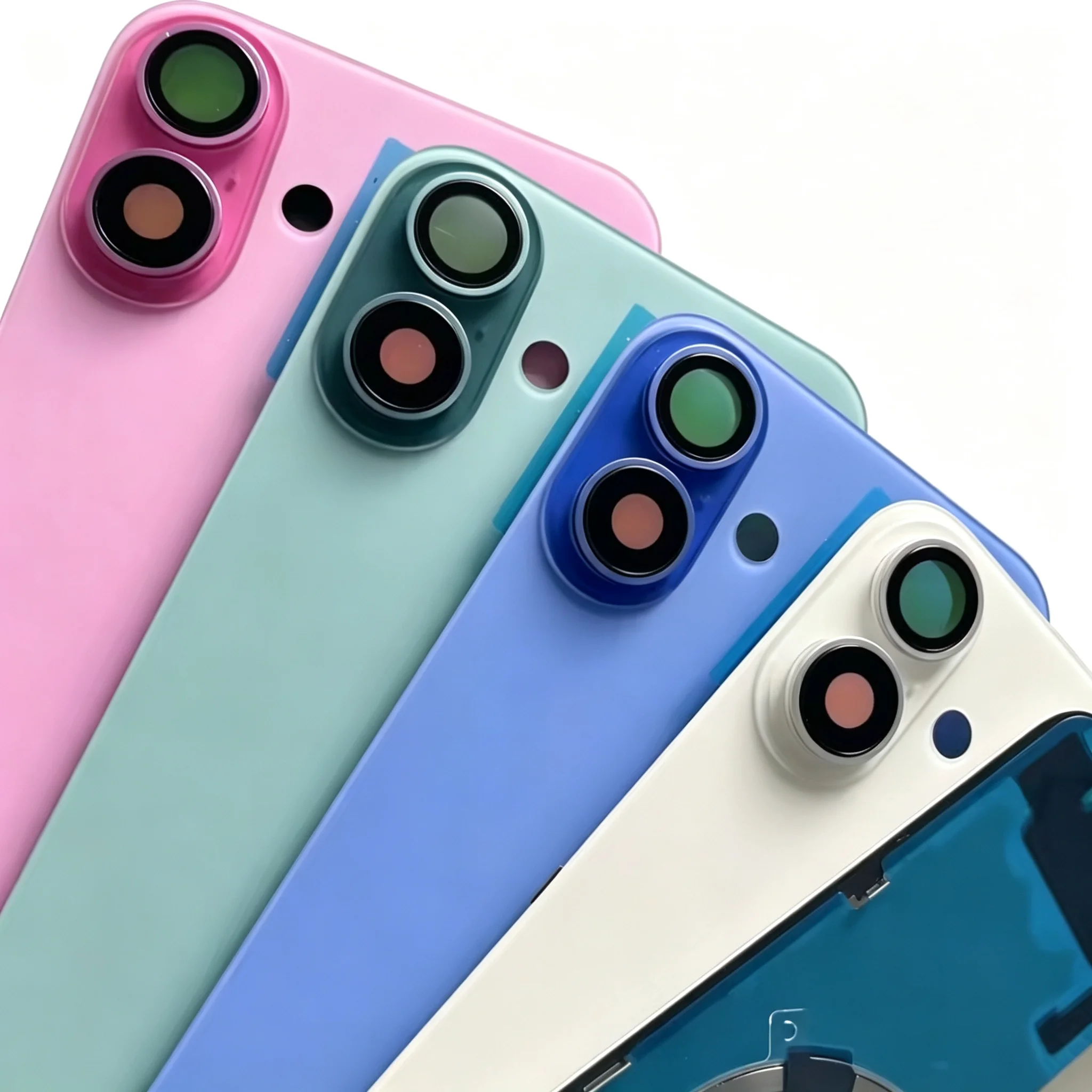 10PCS Back Glass for iPhone 16 Plus Rear Battery Door Cover, Pre-Installed Metal Plate + Camera Lens Frame, Repair Replacement