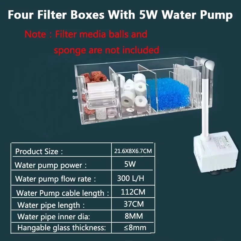 1PC Aquarium Waterval Filter Box Wandmontage Ingebouwde Stille Circulerende Waterzuiveraar Voor Aquarium Tank Box Met waterpomp