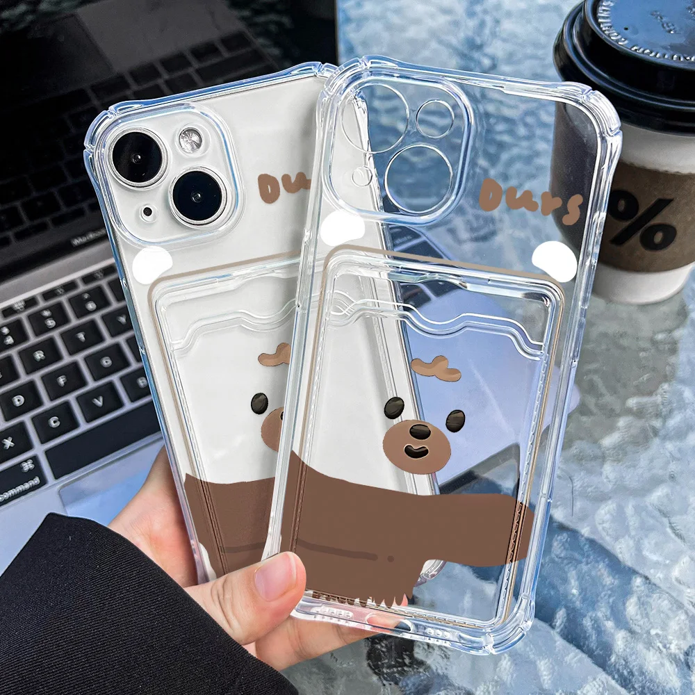 Wallet Card Holder Clear Soft Case For iPhone 15 16 13 14 12 11 Pro Max XS XR X 7 8 Plus SE 2022 Transparent Card Slots Cover