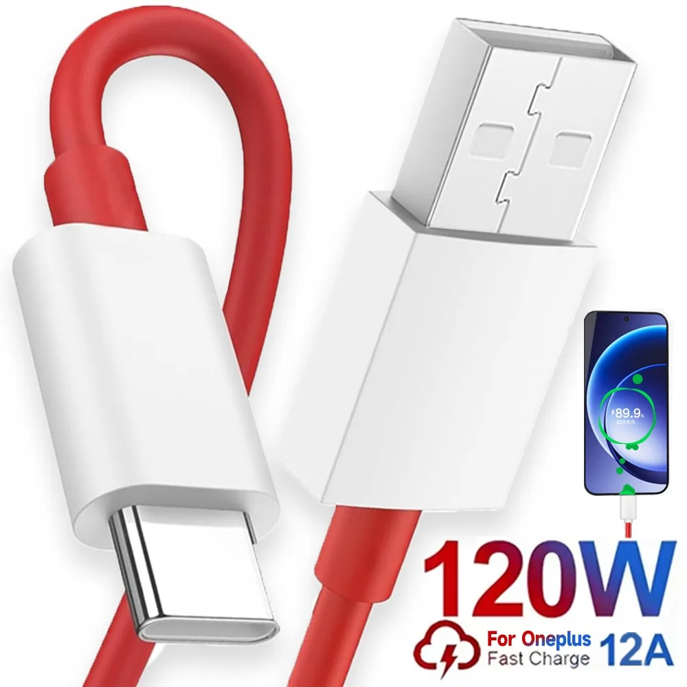 

120W 12A Fast Charging Cable for OnePlus Android USB A To Type C High-Speed Transmission Data Charger Cord Wire 1M 2M USB C