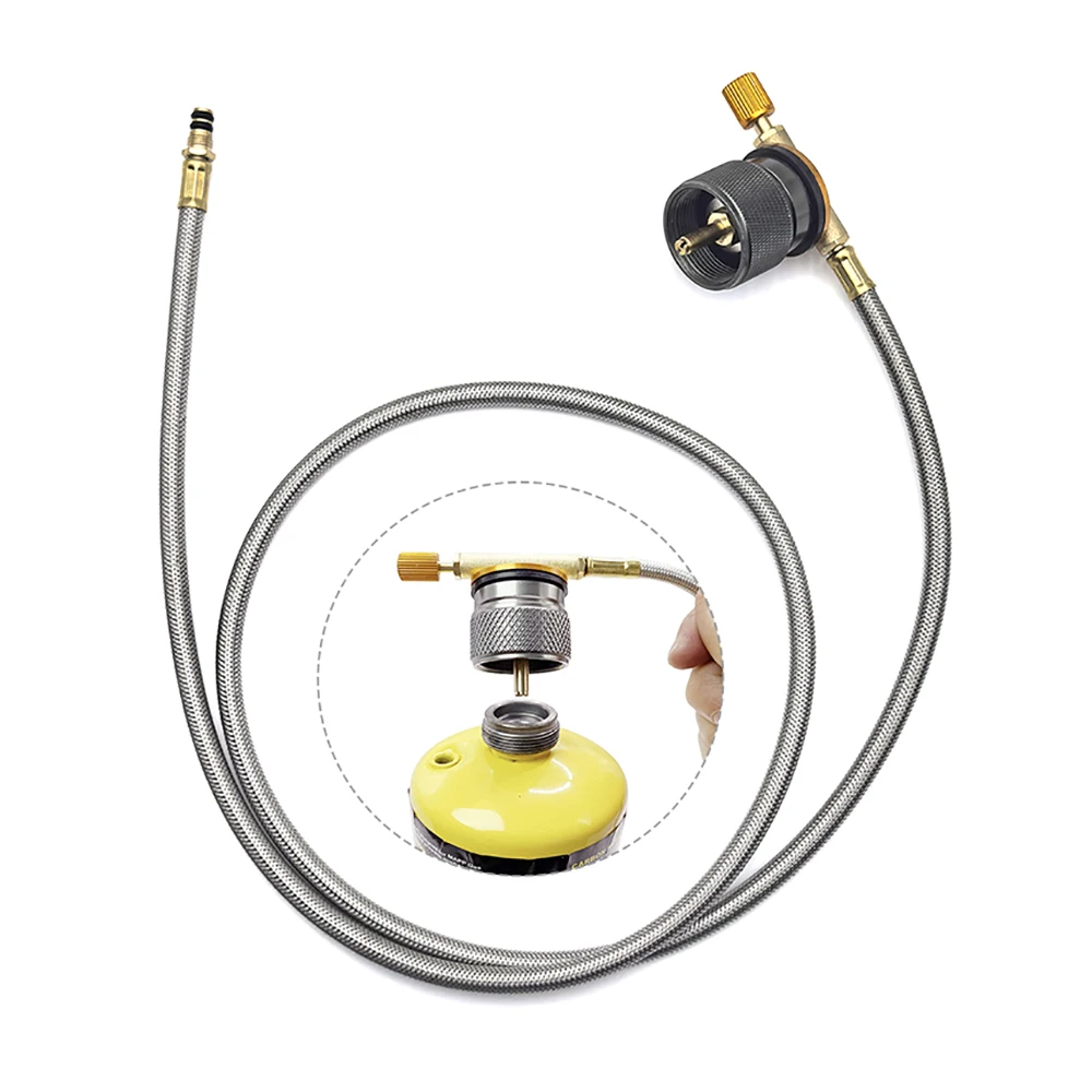 Mangueira de Extensão para Botijão de Gás com Válvula de Controle, Tubo Trançado de Aço Inoxidável de 100cm com Adaptador de Gás Mapp para Fogão de Camping