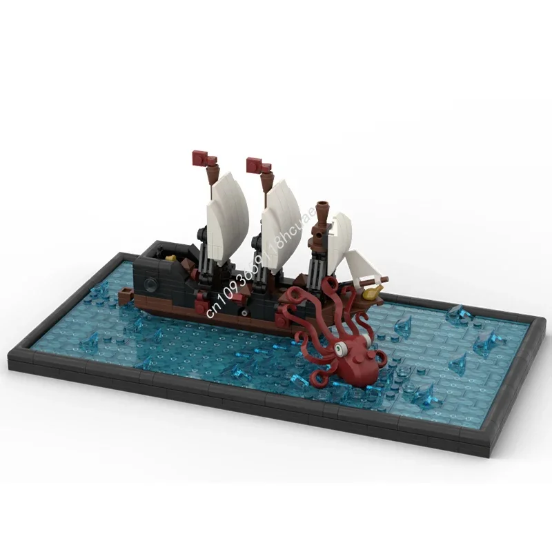 

Набор из 630 деталей MOC: Миниатюрный пиратский корабль - Встреча с пиратами Кракенов, конструктор, тематическая серия к Рождеству, лимитированная серия, игрушки и подарки