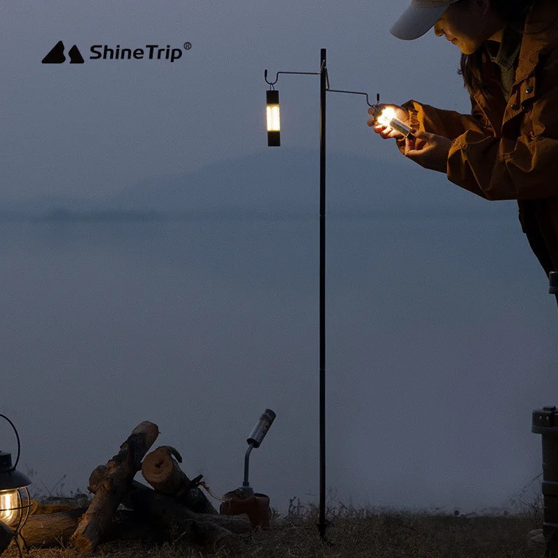 shine-trip2026-アルミ合金製屋外ライトポール-ポータブルキャンプライトフレーム-ダブルヘッドフック付き-キャンプライト照明ポール