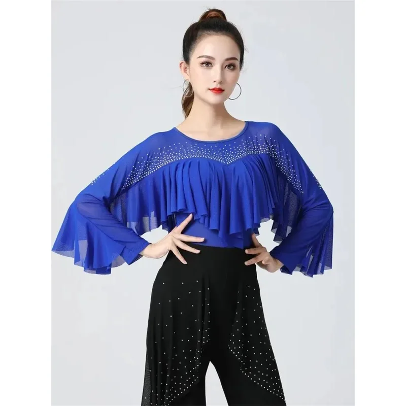 Latin Costume Ruffle Ballroom Woman Tops Pole Dance Clothing Ballet Standard Elegant Modern Festival Outfit Jazz Street Shirt