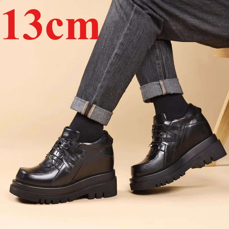 Extra High Height-increasing Shoes for Men's 13cm Casual Leather Increase Shoes British Business Thick Soled Elevator Shoes Male