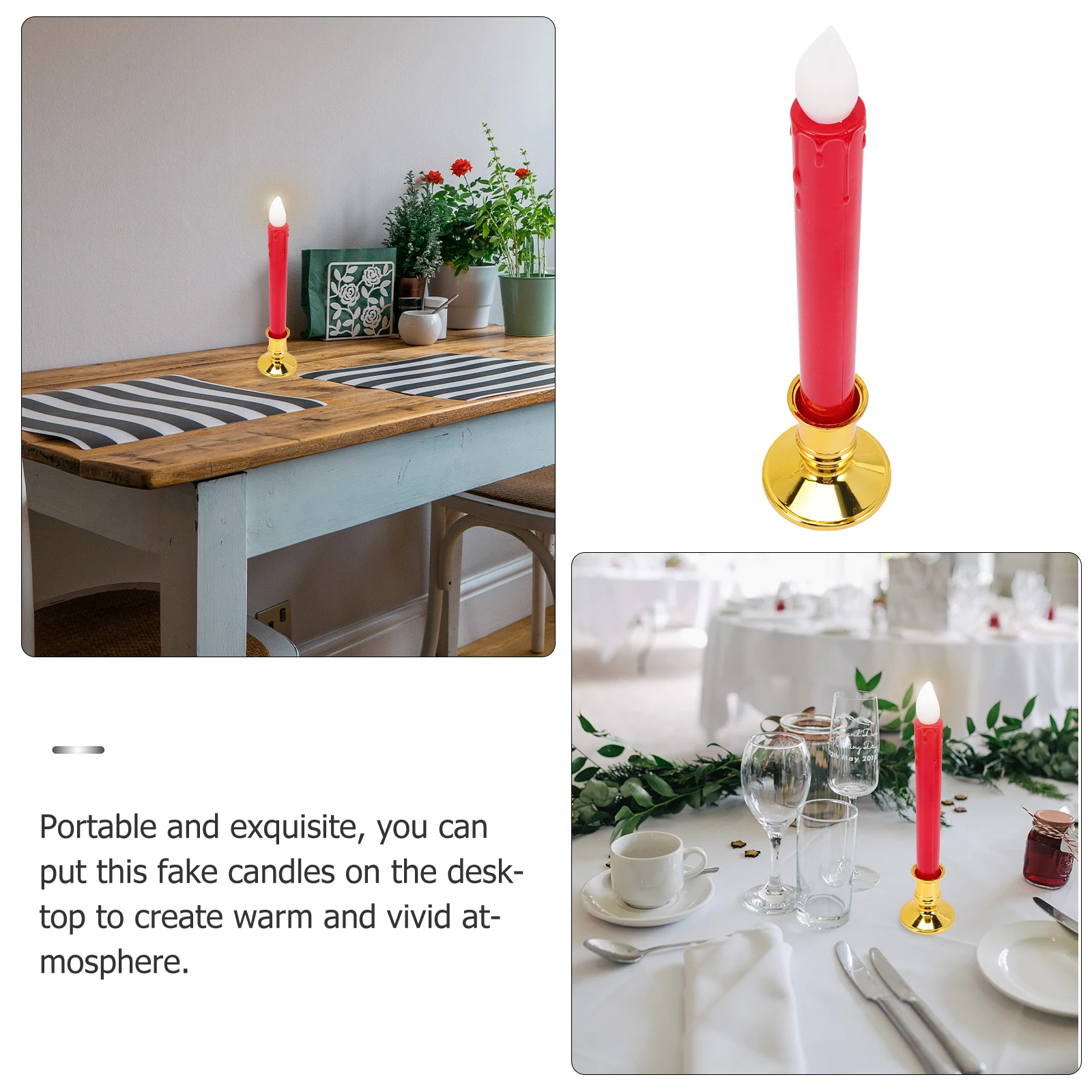 

6 pcs Led Electronic Long Stick Candles Flameless Dripless Birthday Wedding Decor Abs Plastic Portable Temple Home Garden