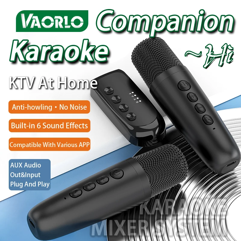 VAORLO DS-K1 Karaoke Companion Bluetooth 5.3 Moving-Coil Microphone Wireless KTV DSP Mixer System 3.5MM AUX TypeC Amplifier Host