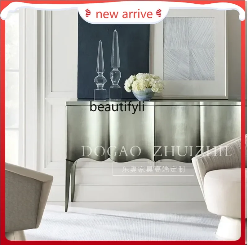 SS ss7486 American light luxury solid wood porch cabinet, post-modern neoclassical decorative high cabinet silver old home parti