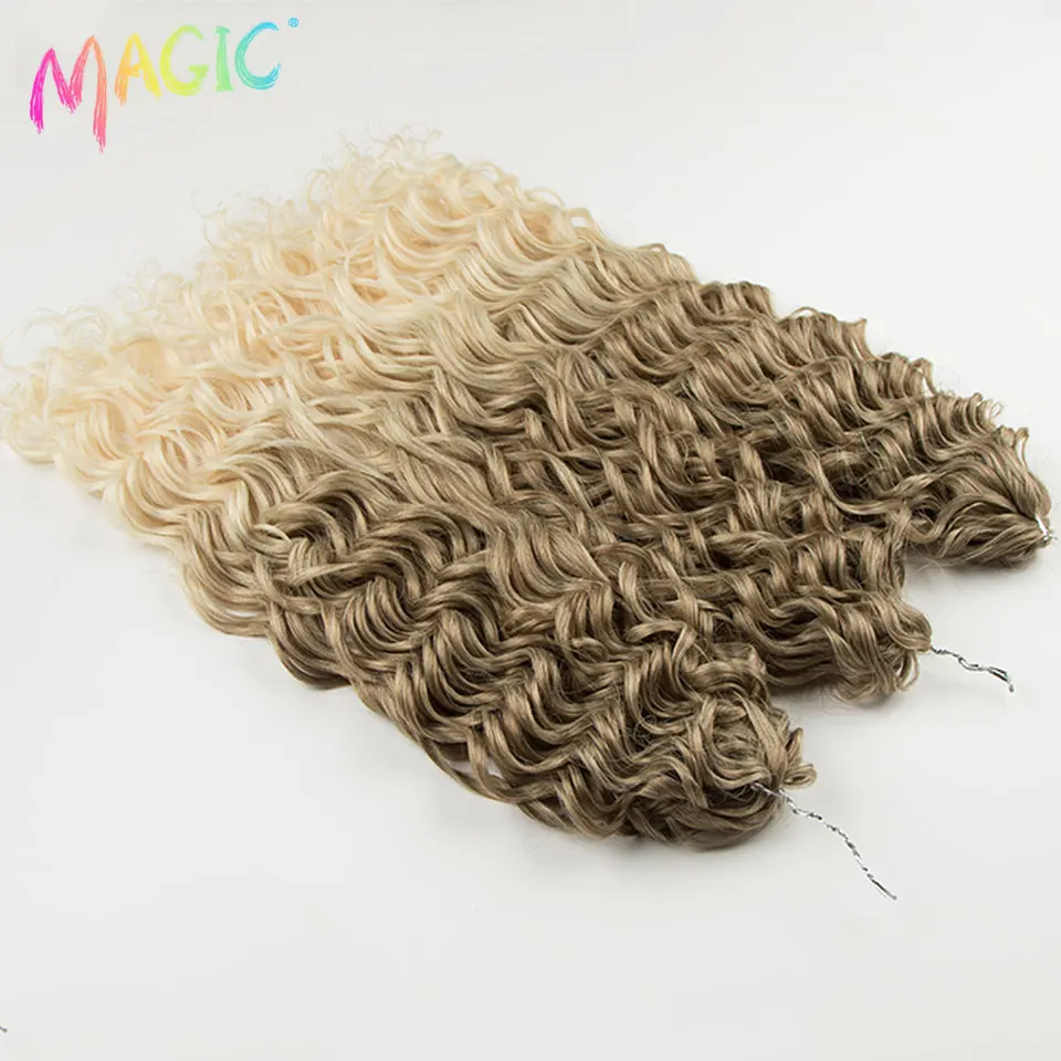 Extensiones de cabello para crochet de onda de agua mágica ombre de 20 pulgadas, 3 piezas en marrón y rubio para mujer 3