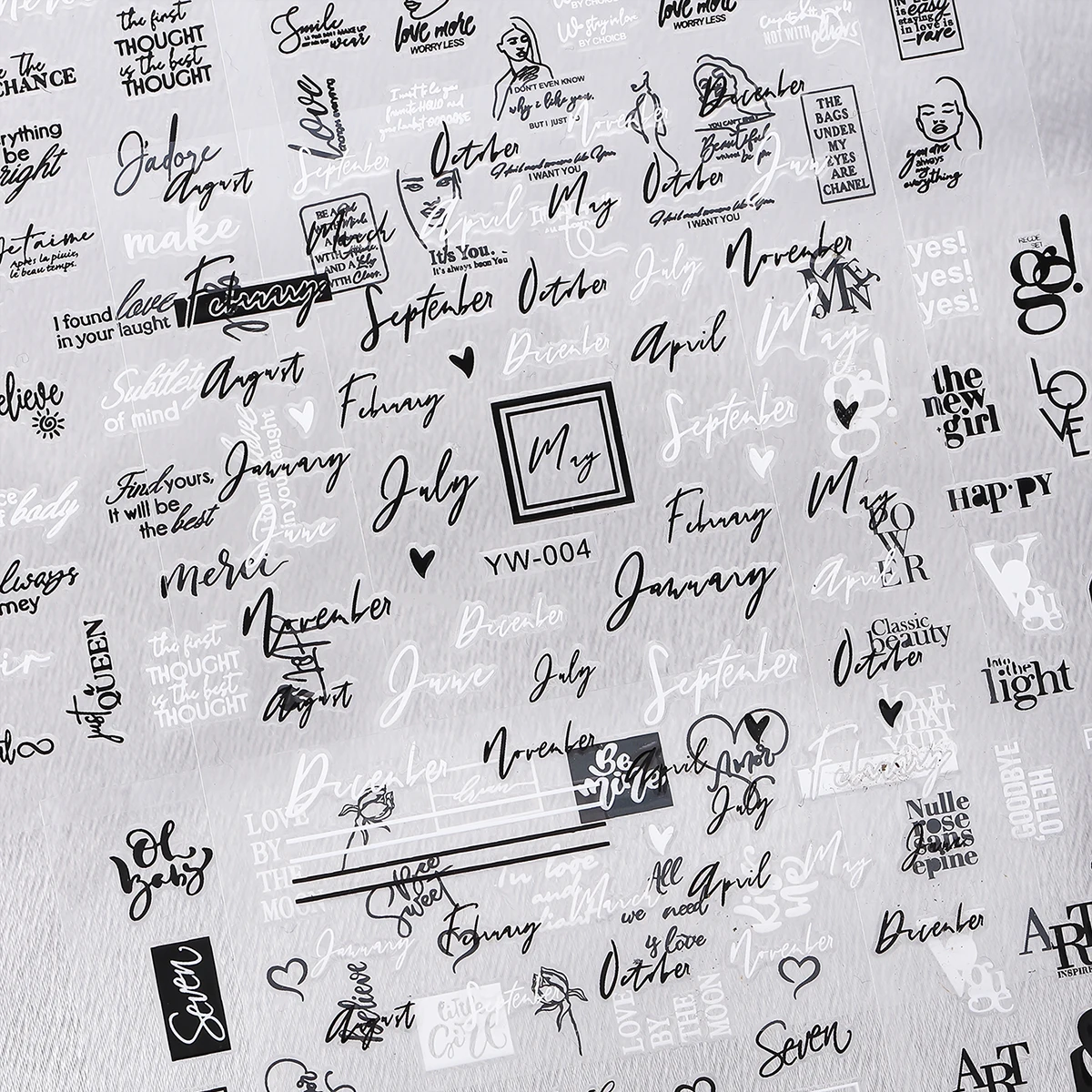 ملصق أظافر رفيع جدًا بحروف إنجليزية ، 12 أسود وأبيض ، طراز أنيق ، ديكور على شكل أظافر ذاتي الصنع ، ملصق غراء خلفي ستيريو #6