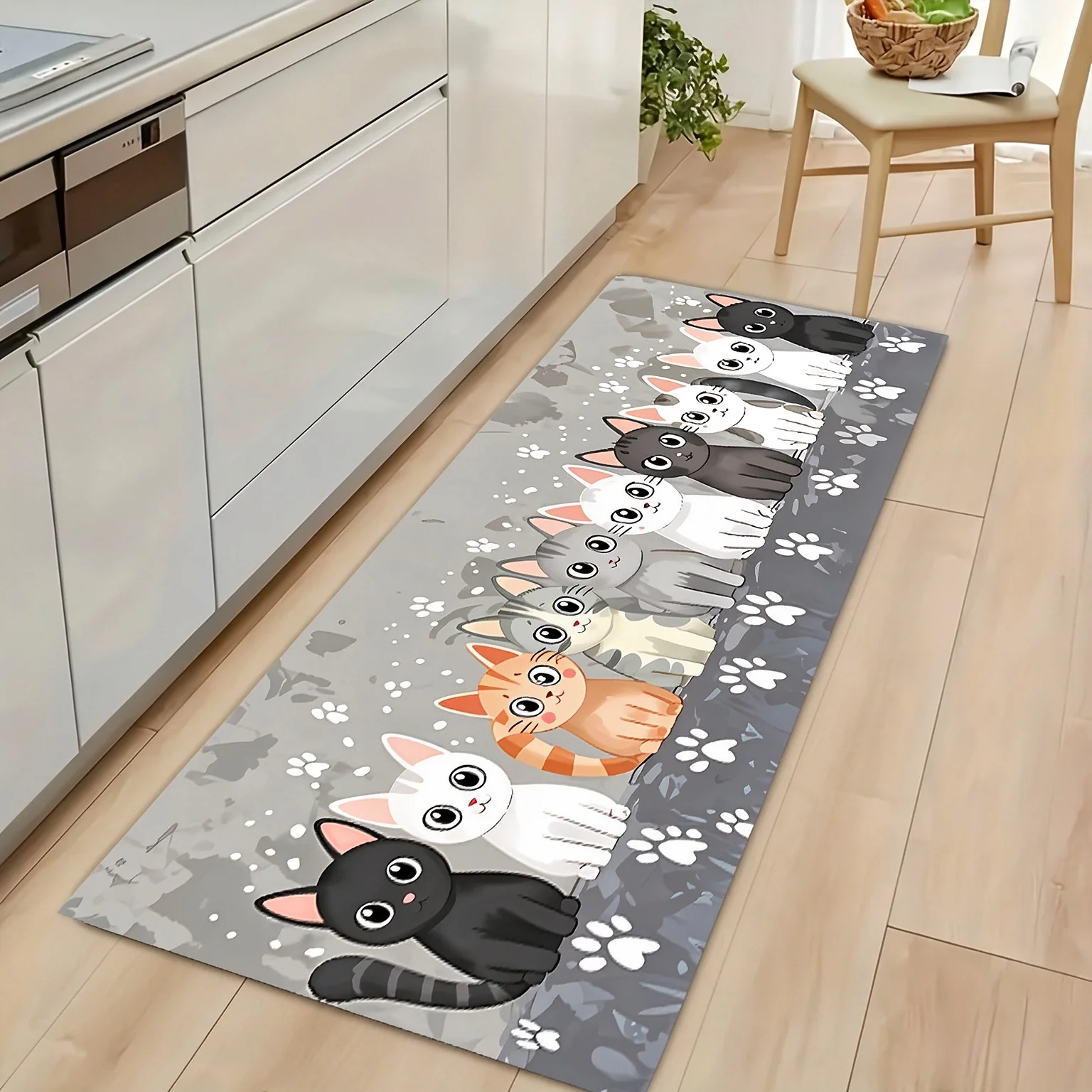 Cute Cartoon Cat Kitchen Mat Long Runner Rug for Hallway Bedroom Living Room Decor Animal Theme Floor Carpet Entrance Doormat