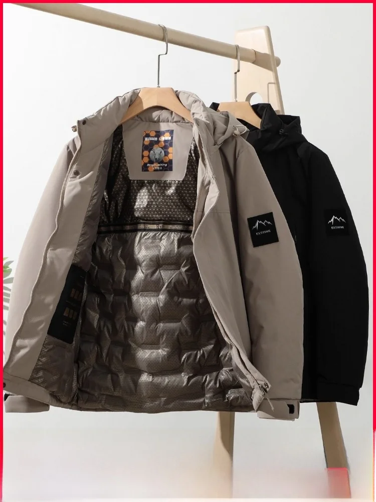 

Thiened High Fluffy Wool Filling Cotton Jaet for Men with Hood Autumn Winter Warm Windproof Faion Ci Sle Zipper Clo...