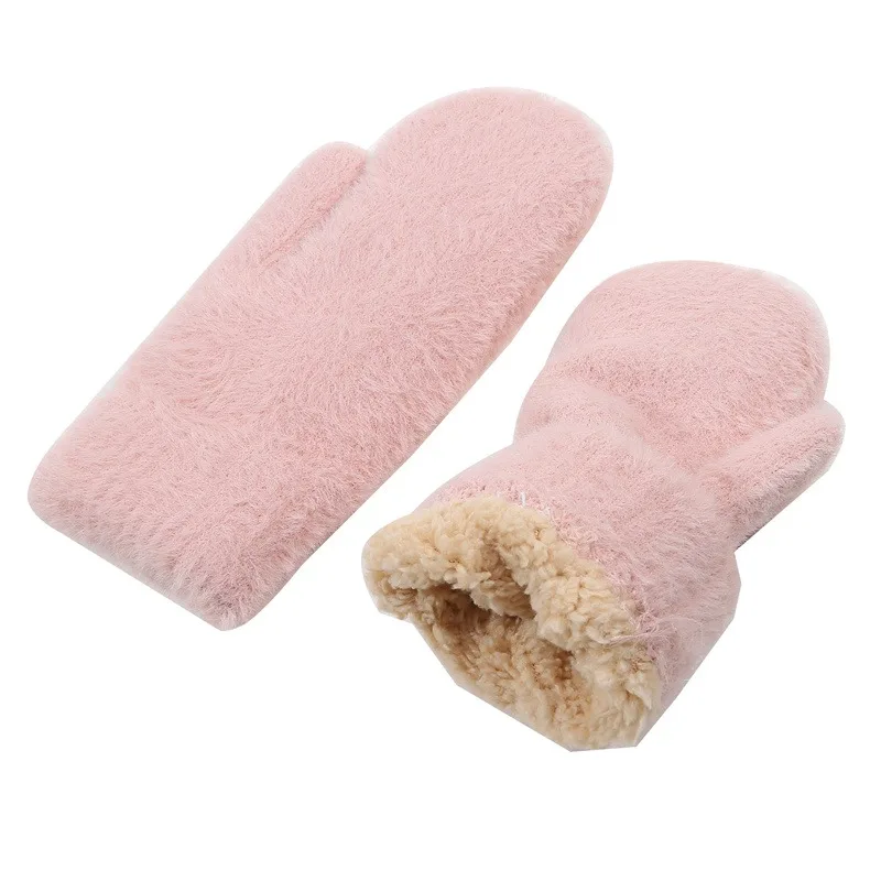 Gants en peluche élastiques pour femmes et filles, mitaines douces, doigts complets, fourrure de lapin, gants à la mode, hiver, 1 paire