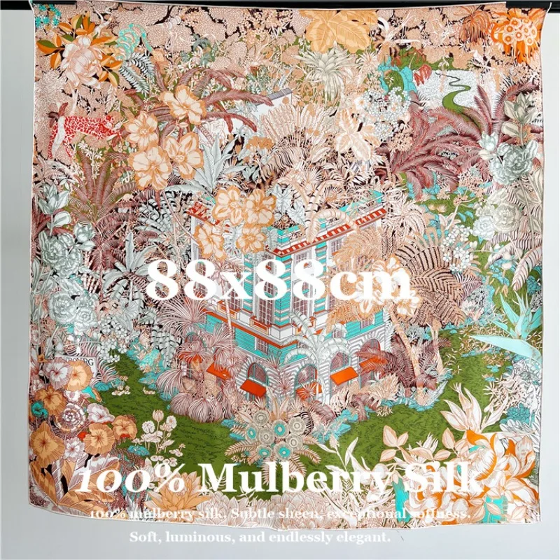 

100% Real Silk Scarf Lightweight Wrap Shawl Silk Floral Four Season Fashion Hair Band Hijab Bandana Neckerchief Hand-Rolled Edge