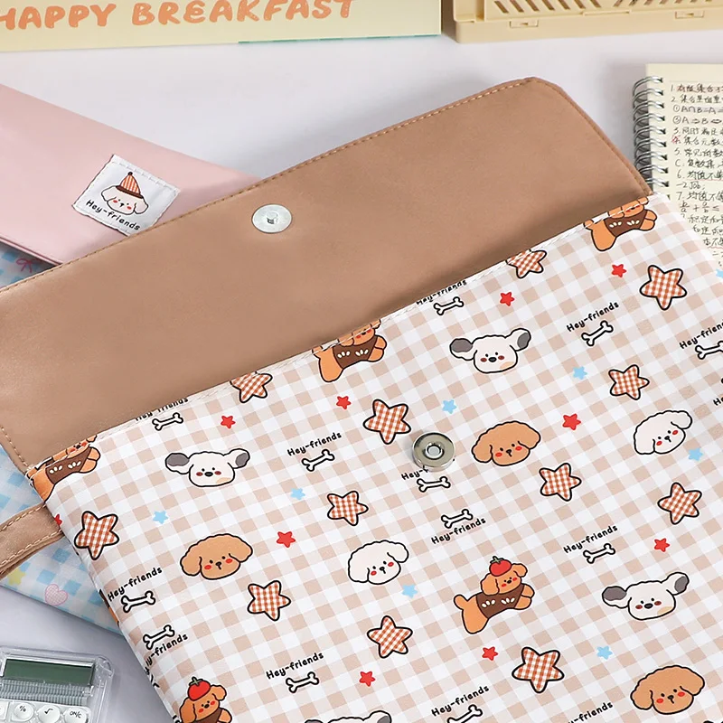 Creative A4 Handheld Buckle Fabric Checkered Dog File Bag Data Pack Supplementary Course Bag Student Multi Functional Storage