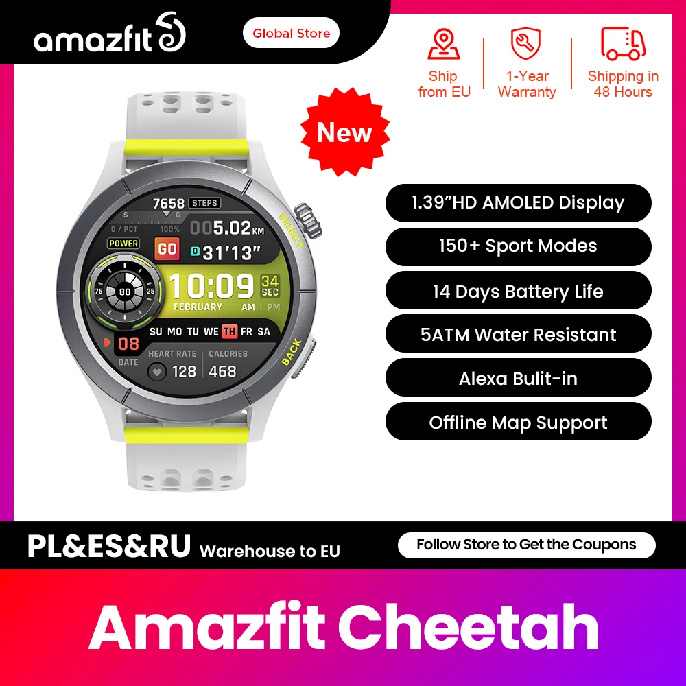 New Amazfit Cheetah(Round) 47mm Smartwatch 150+ Sport Modes 14 Days Battery Life Dual-band GPS Smart Watch For Android IOS Phone