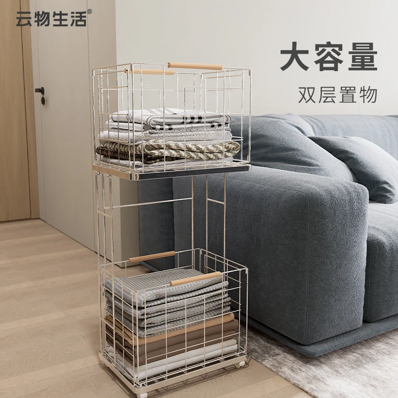 Living Dirty Clothes Basket Storage Basket Trolley Removable Double-layer Separation Clothes Wrought Iron Dirty Clothes Basket