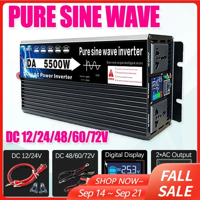 

Pure Sine Wave Inverter DC 12/24/48/60/72V TO AC 220V Off Grid Solar Inverter Voltage Converter Transformer for Car Home