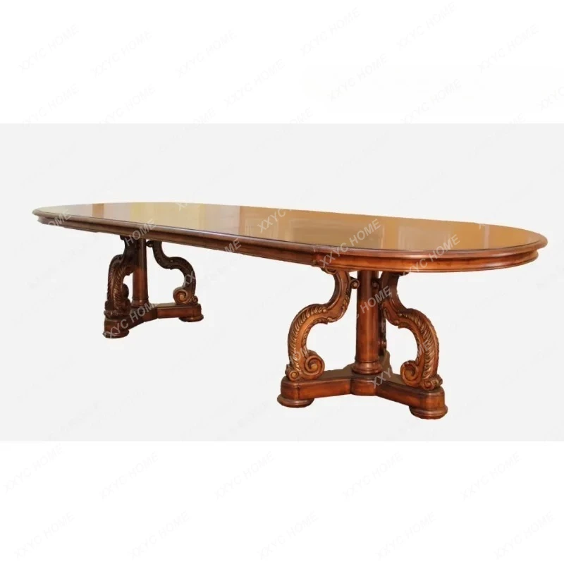 AAAmerican Villa Furniture Oval Long Dining Table Tabletop Adjustable 8 To 10 People Dining Table Western Dining Table