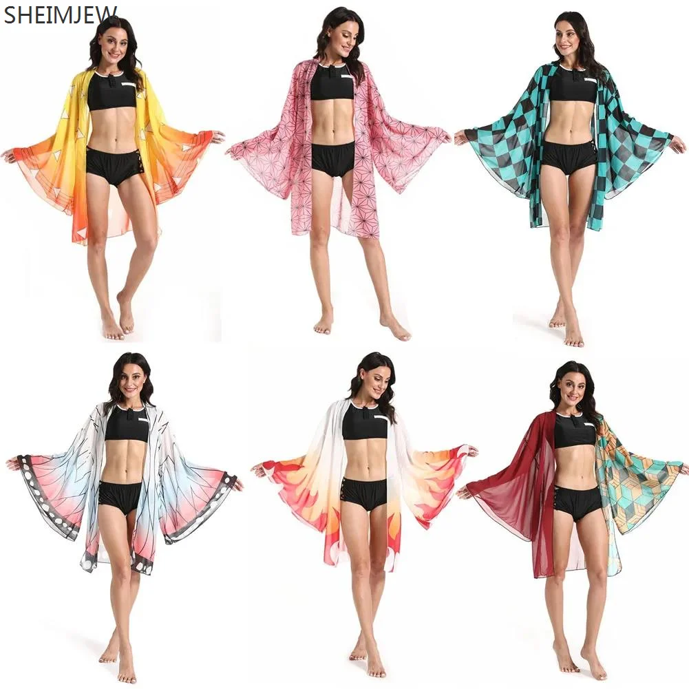 

Butterfly Ninja Chiffon Digital Print Complete Three Piece Set Outfit Women Cosplay Bikini Swimsuit Set Beach Swimming Costume