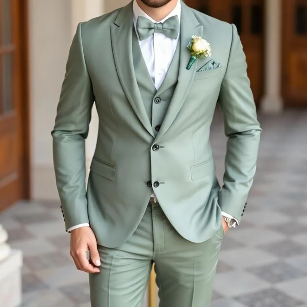

Solid Green Suits For Men Single Breasted Slim Fit Male Suit 3 Piece Notch Lapel Evening Party Business Occasion Formal Blazer