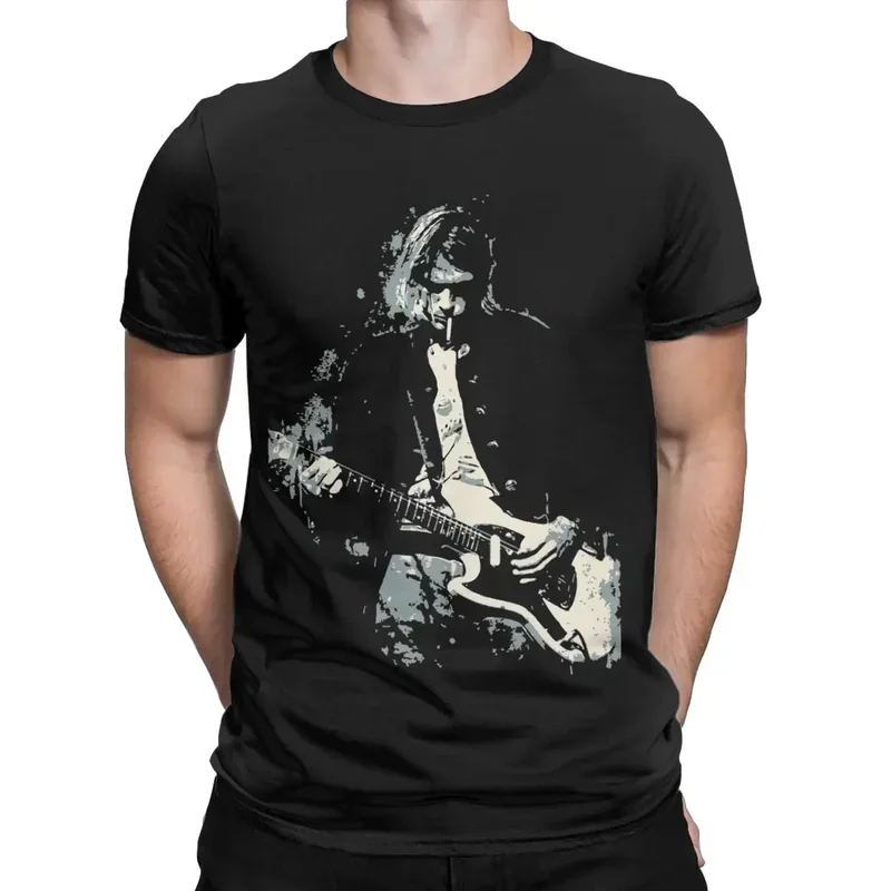 Men\'s Kurt Cobain guitar T shirts cotton clothes amazing short sleeve round collar tees original T-shirt