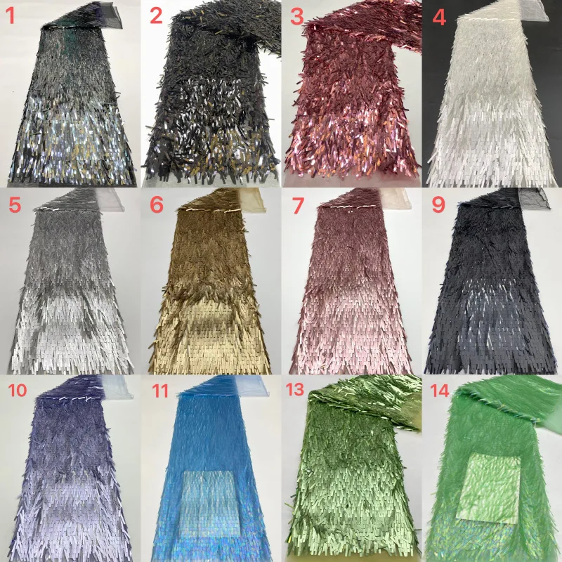 1yard Mesh Tassel Sequin African Lace Fabric Fashionable For Wedding Dresses Evening Gowns Stage Fashion Clothing Sequin Fabric
