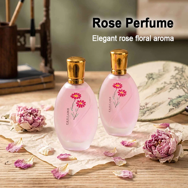 1PC Women Rose Floral Light Perfume, 50Ml Large Capacity Perfume Bottle, Floral Elegant Fragrance, Birthday Gift And Souvenir, Unisex, Atmosphere Fragrance Spray For Daily Outfit