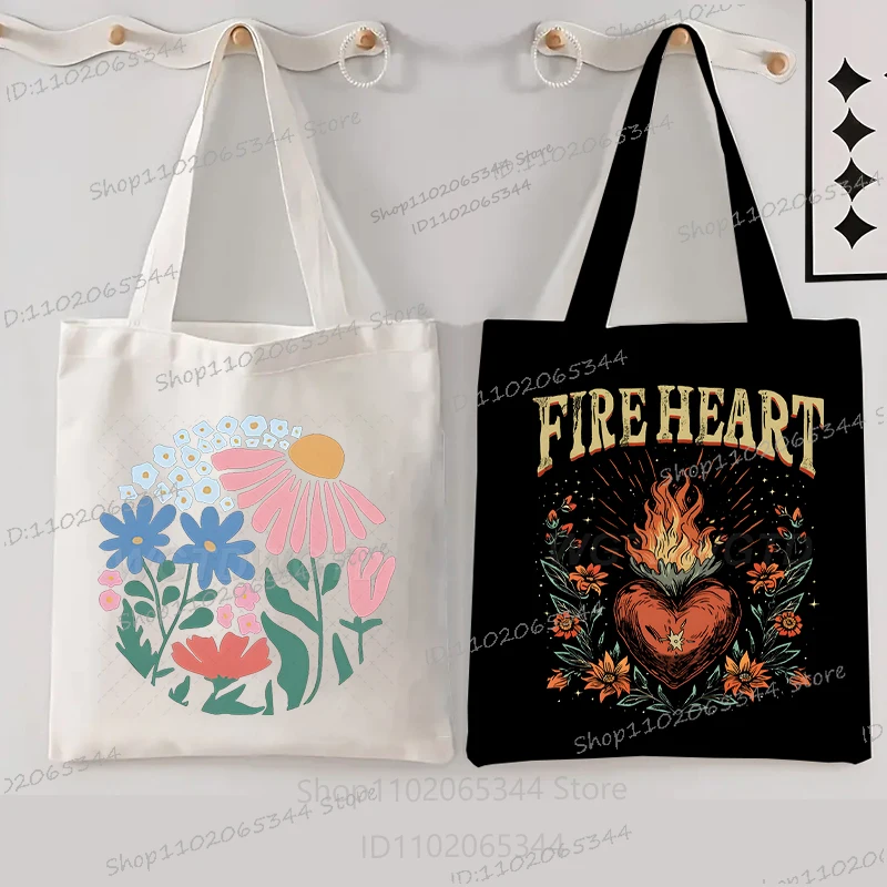 

Огненное сердце, винтажные цветочные сумки, холщовая большая сумка в богемном стиле, дорожная эко многоразовая сумка-шоппер на плечо для любителей растений