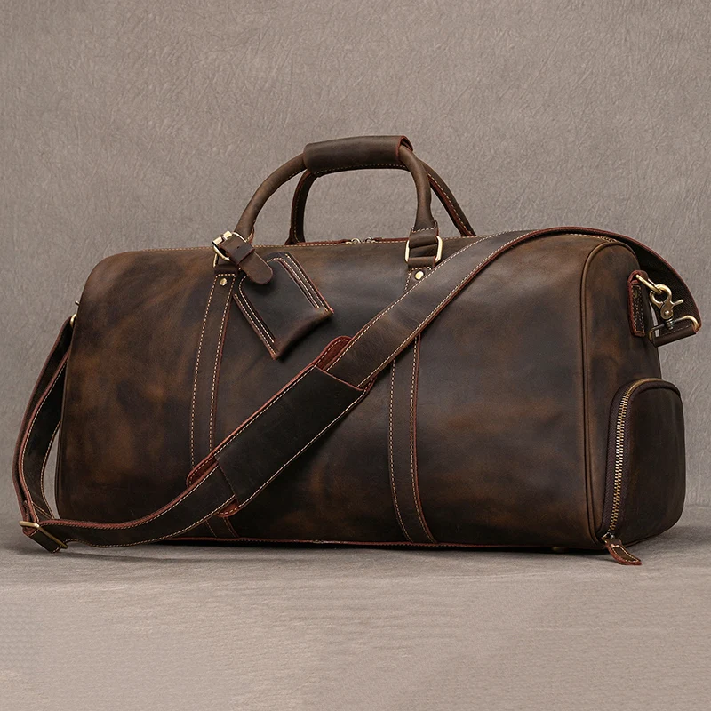 Equipaje de mano de viaje de cuero Vintage para hombres, bolsos de mano de viaje, bolso de negocios, bolso de diseñador de marca, regalo de moda