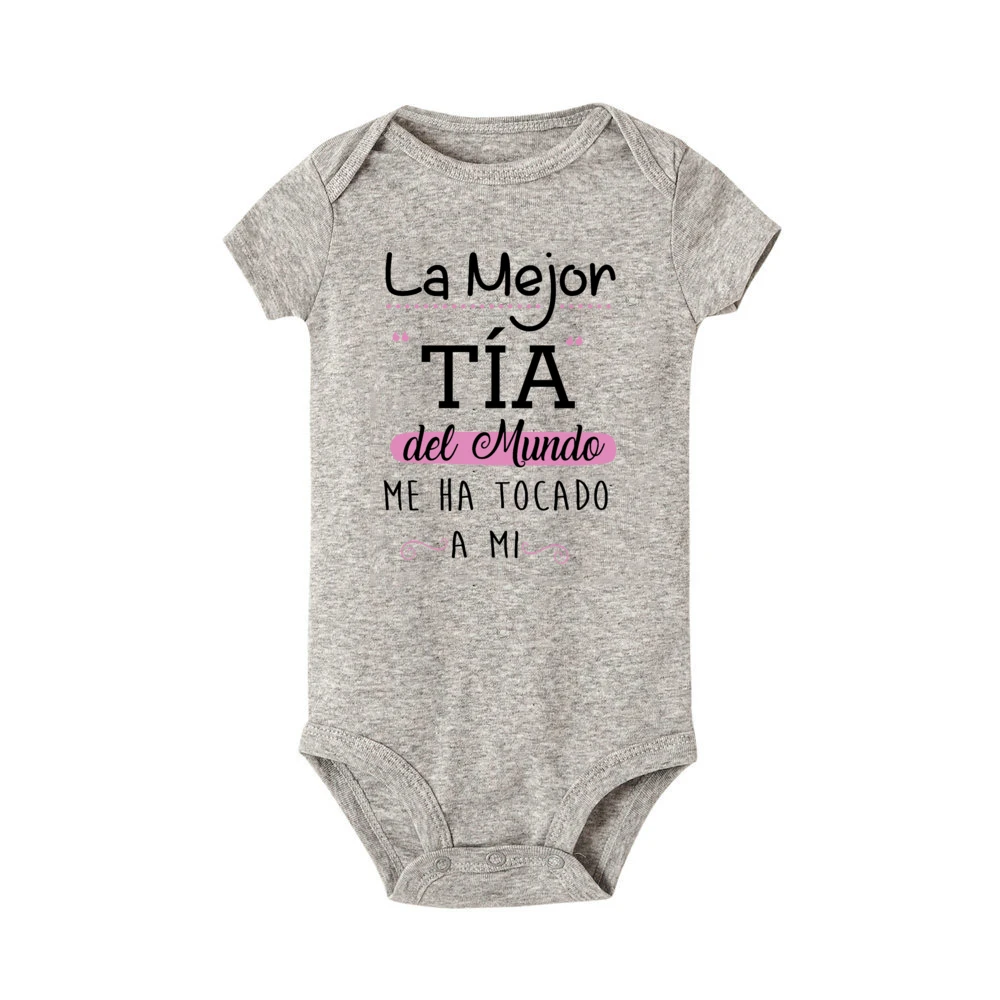 The Best Aunt in The World Spanish Printed Baby Romper Infant Summe Jumpsuit Funny Newborn Short Sleeve Bodysuit Toddler Clothes