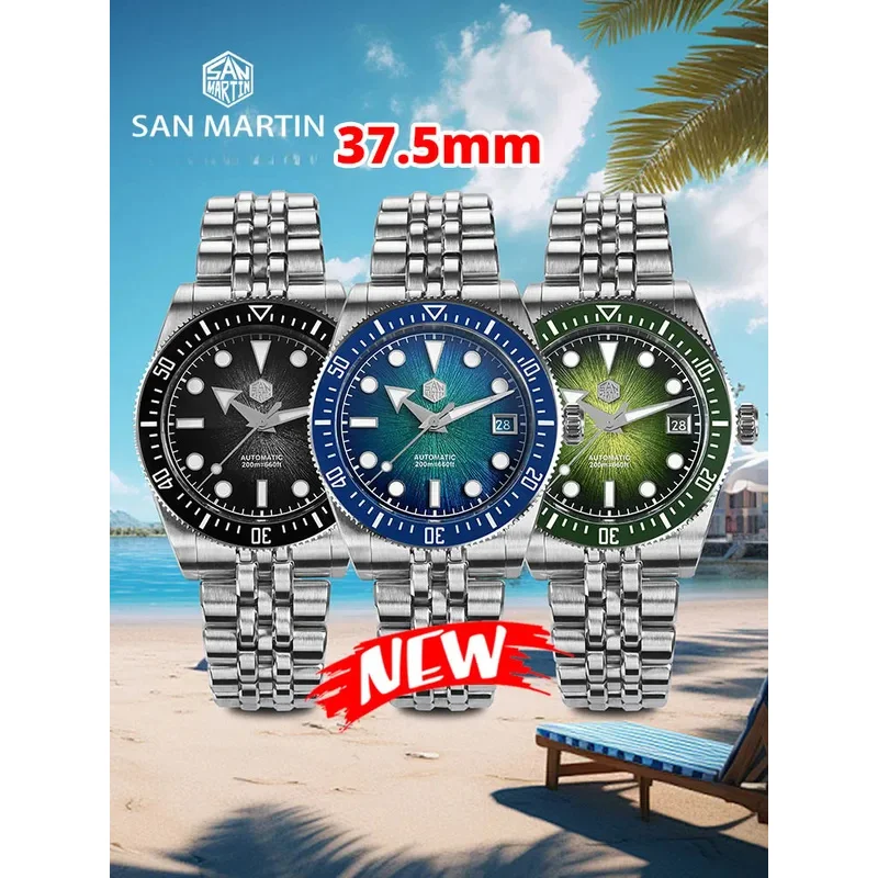 San Martin SN0148G Men's Luxury Diver Watch Miyota 9015 Enamel Sunburst Dial Automatic Mechanical Wristwatch Waterproof 200m