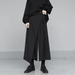 2024 New Spring Autumn Fashion Dark Color Pleated Wide Leg Pants Unisex Double Layer High Waist Loose Tight Waist Straight Skirt