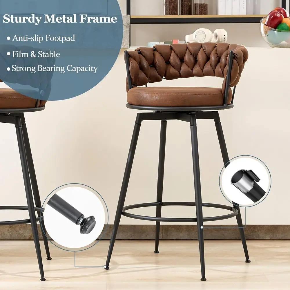 360° Swivel Bar Stools Set o 2, 28 inch Counter Height Bar Stools ern Barstools with Woven Back and Suede abric, Metal e & ootre - view 5