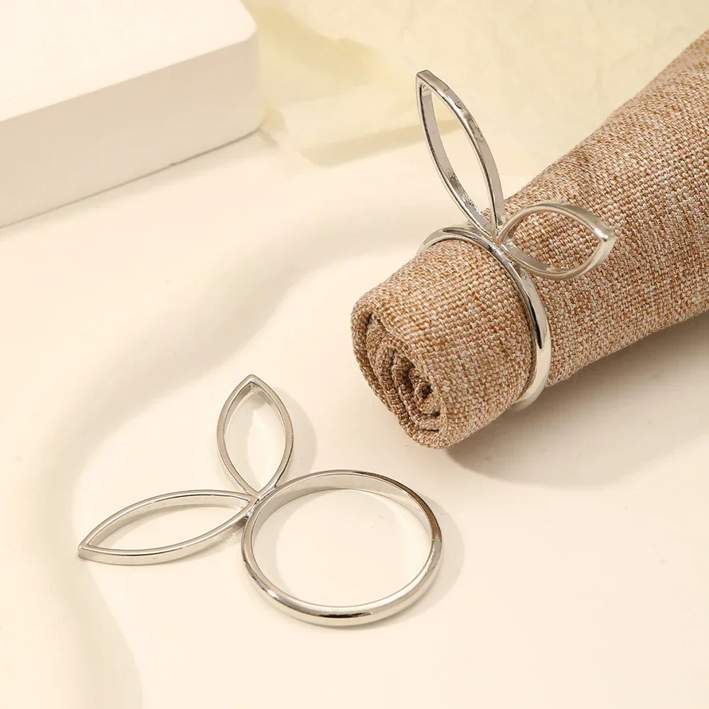 

6Pcs Rabbit Ears Napkin Rings For Easter, Weddings, And Holiday Dining Table Decorations Supply Bunny Head Napkin Stand Racks