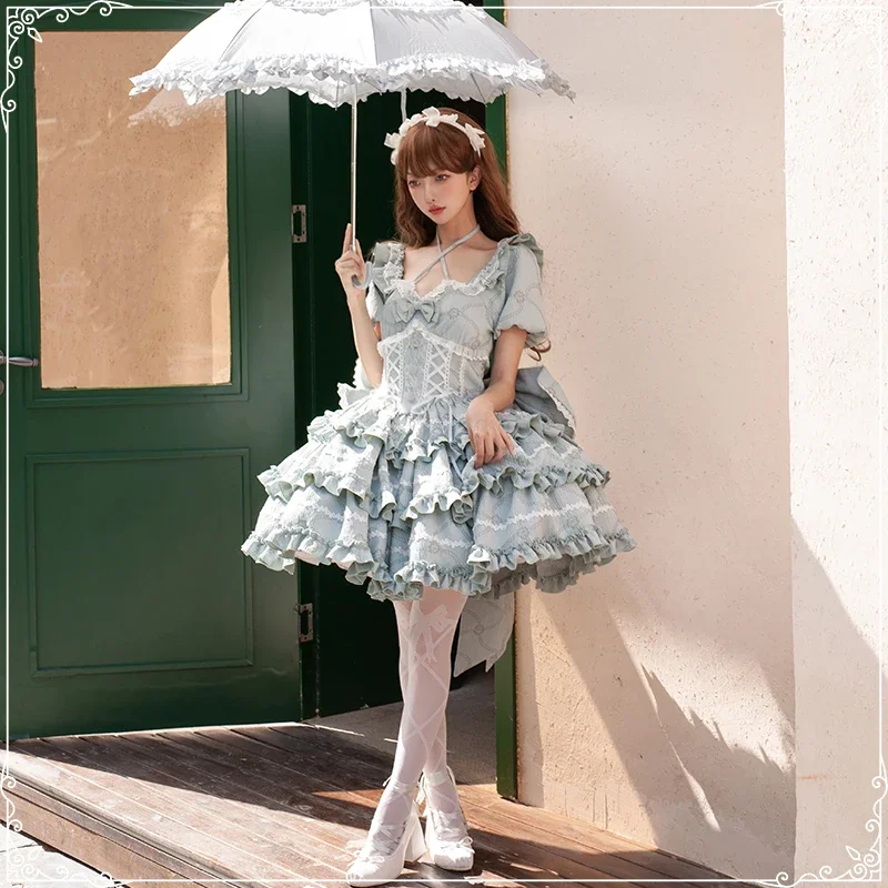 Stile romantico francese Lolita Op elegante ragazza Cosplay principessa manica a sbuffo nastro Bowknot fiore tunica maglia fantastico vestito da fata