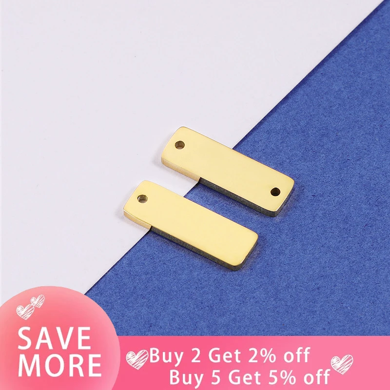 Fnixtar Rectangle Charms Tags Engrave Logo Connector Charms Mirror Polished Stainless Steel DIY Jewelry 6x18mm 20piece/lot